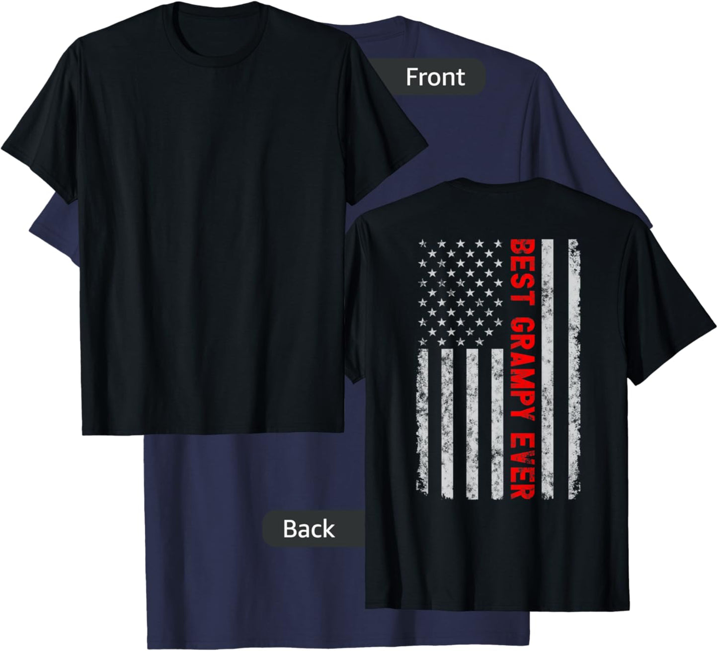 Best Grampy Ever Fathers Day Vintage Patriotic American Flag Women Men T-Shirt - T-Shirt | Navy
