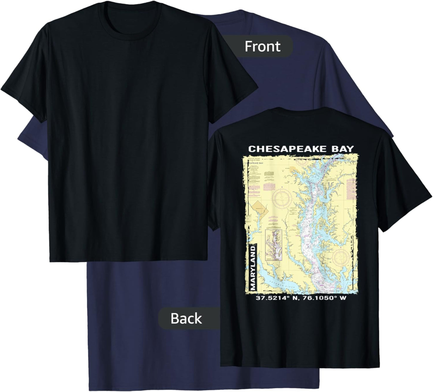 Classic Chesapeake Bay Nautical Chart T-Shirt - T-Shirt | Navy