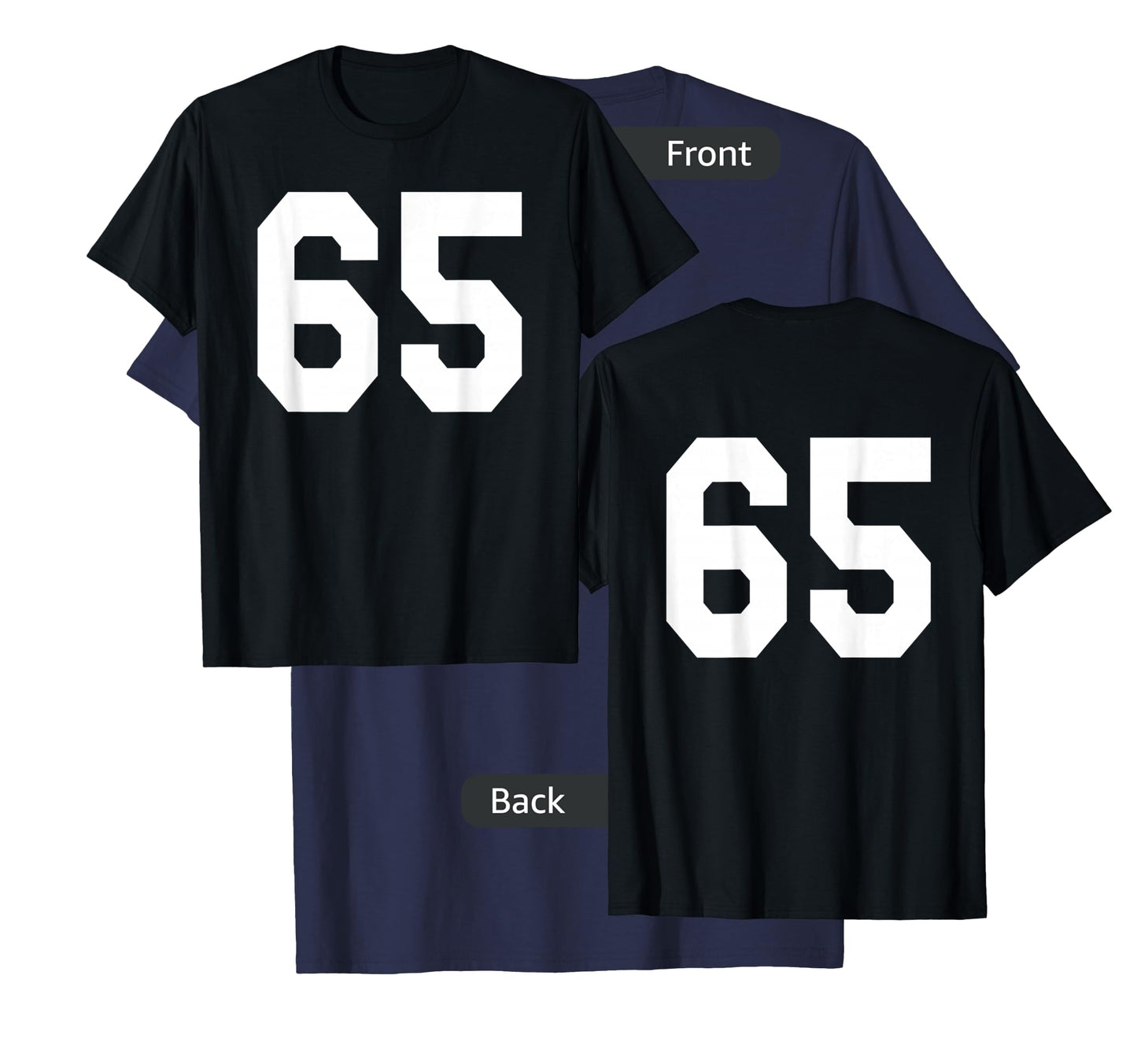 Number 65 Sports Jersey Front and Back Team Player T-Shirt