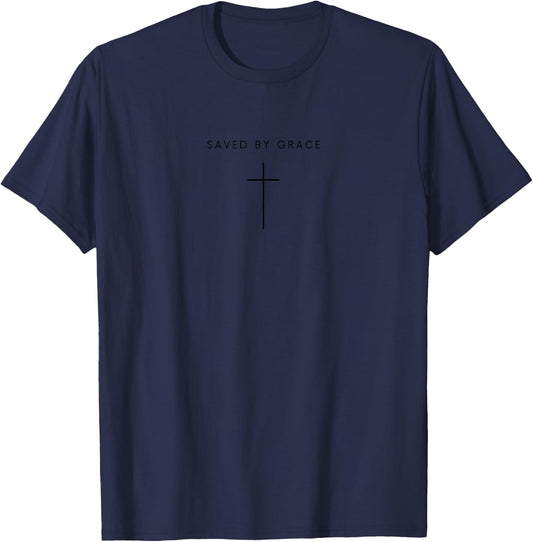 Saved By Grace Cross - Minimalist Christian Religious Jesus T-Shirt - T-Shirt | Navy