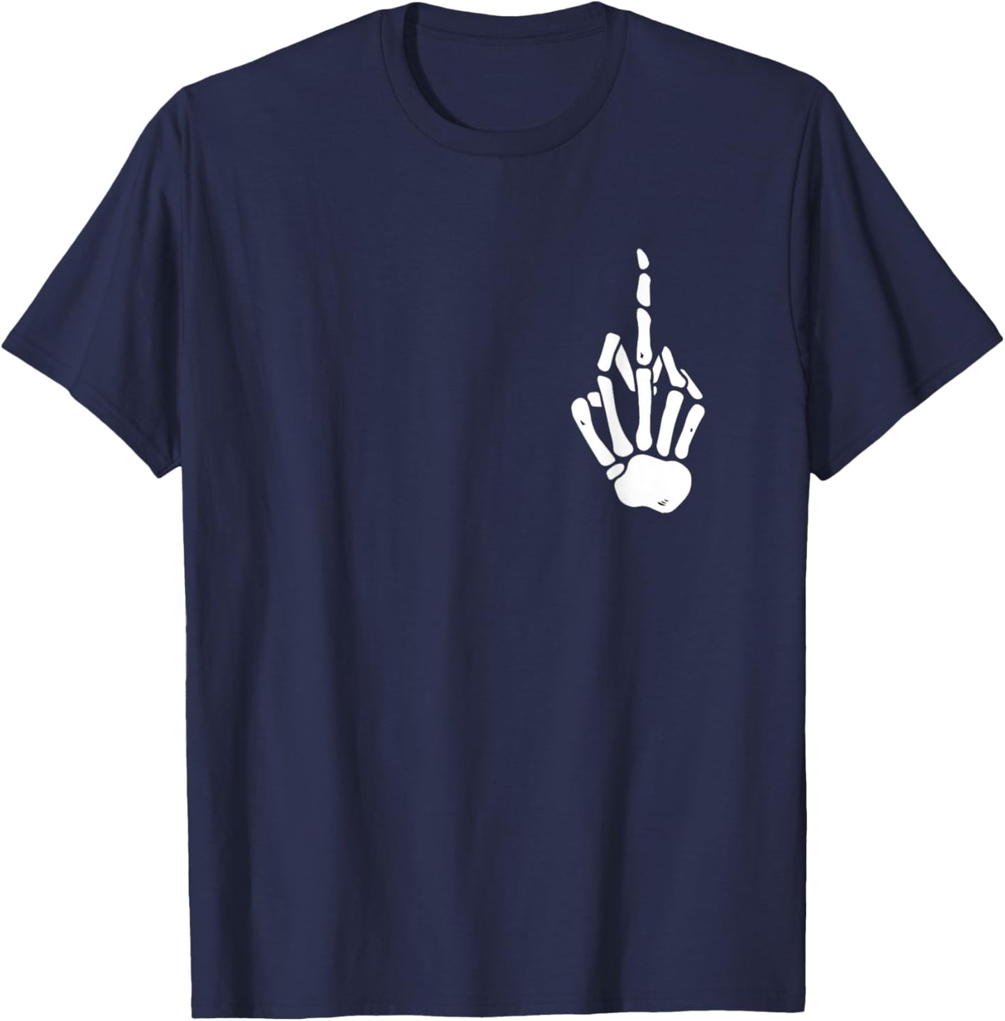 Skeleton Hand Middle Finger Pocket Skeleton Bones Fuck Off T-Shirt - T-Shirt | Navy