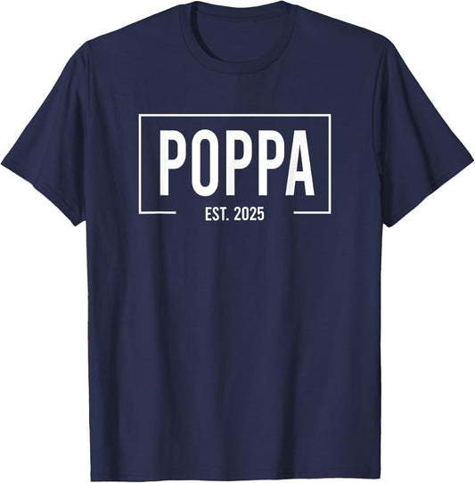 Poppa Est. 2025 Logo Poppa Loading New Grandpa T-Shirt - T-Shirt | Navy