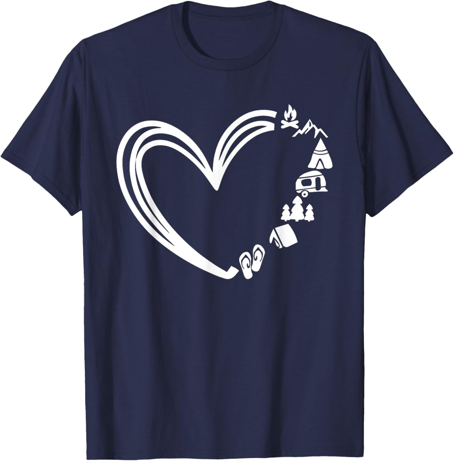 Cute Hiking Adventure Lover Gifts -Adults, Kids Black Heart Collarless Modern Lace Small Camping T-Shirt - T-Shirt | Navy