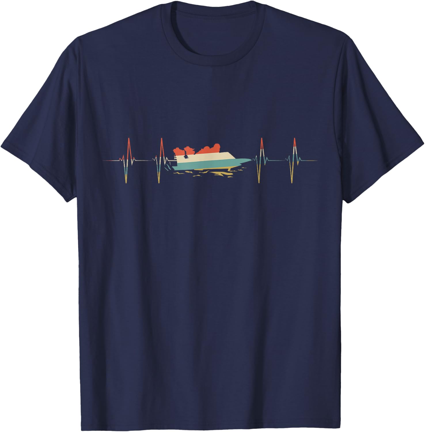 Hydroplane Racing Heartbeat Retro ECG EKG T-Shirt - T-Shirt | Navy