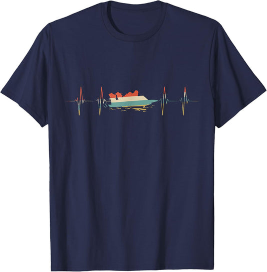 Hydroplane Racing Heartbeat Retro ECG EKG T-Shirt - T-Shirt | Navy