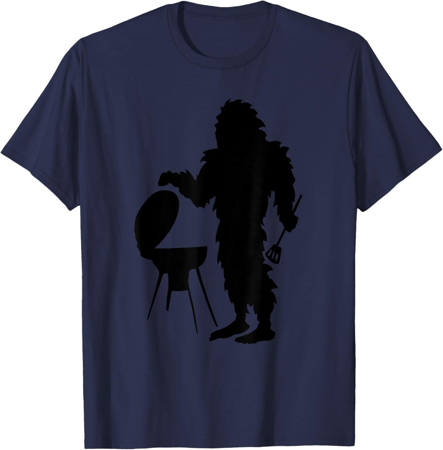 Bigfoot Cooking Outdoors Camping Hiking Sasquatch Silhouette T-Shirt - T-Shirt | Navy