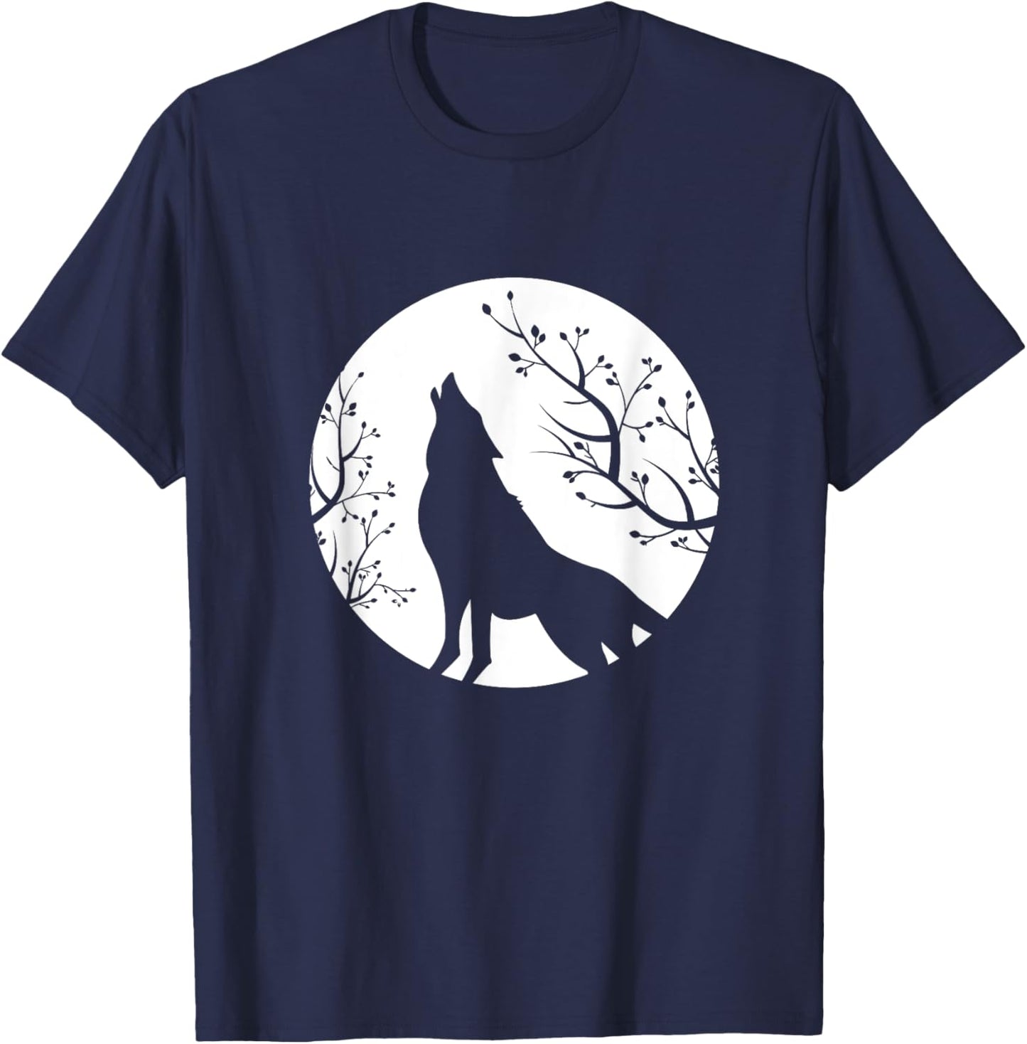 Wolf animal moon flowers animal motif wolf T-Shirt - T-Shirt | Navy