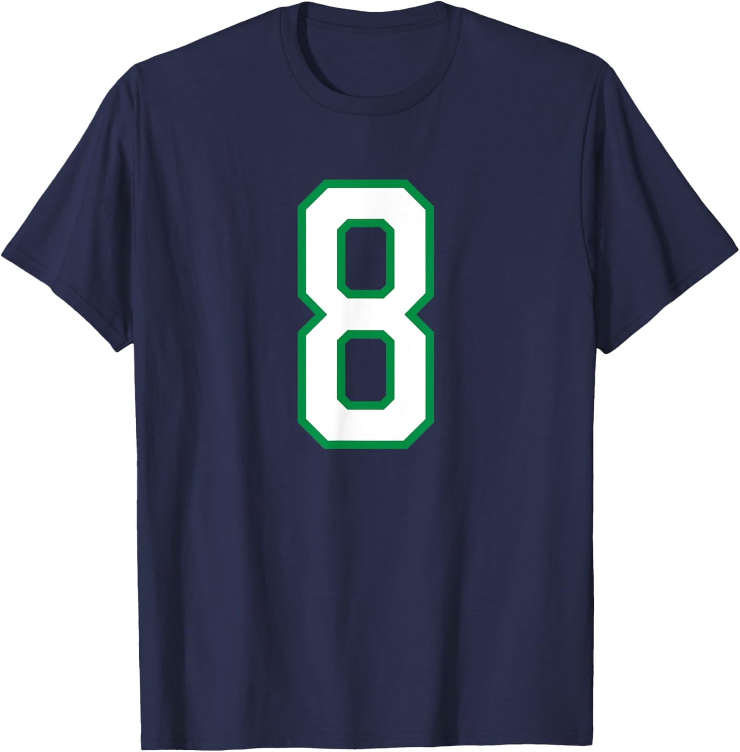 Number #8 White Green Varsity Number T-Shirt - T-Shirt | Navy