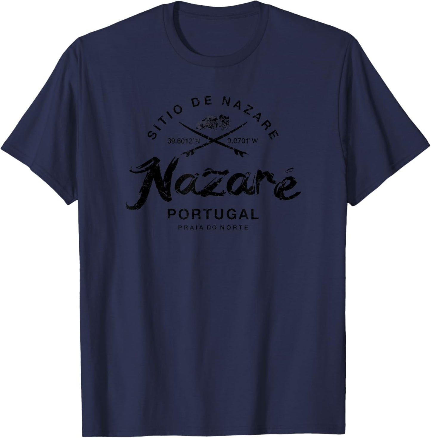 Nazare Portugal Vintage Surfing T-Shirt - T-Shirt | Navy
