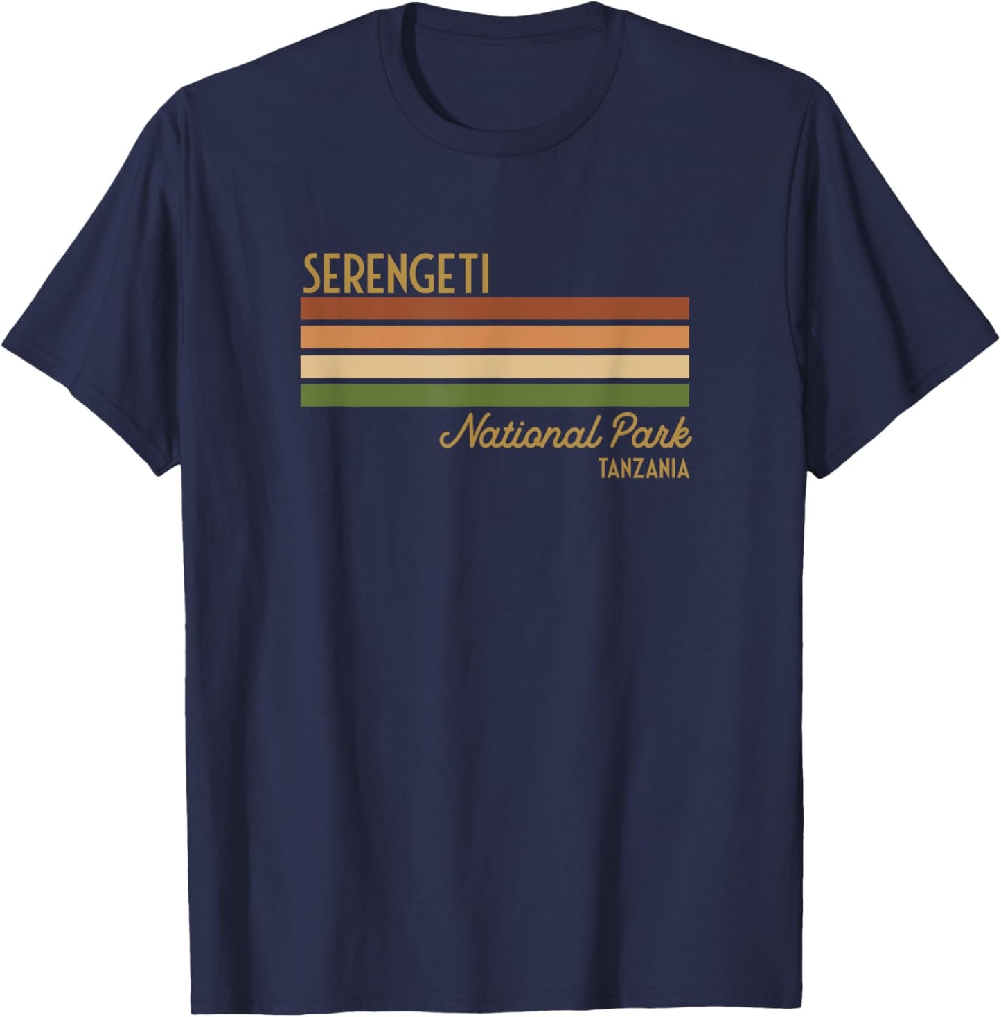 SERENGETI Africa National Parks Shirts & Souvenirs Men's Adults Short Sleeve Black Cotton 65% Polyester 35% Small Classic Fit Modern Casual National Vacation T-Shirt - T-Shirt | Navy