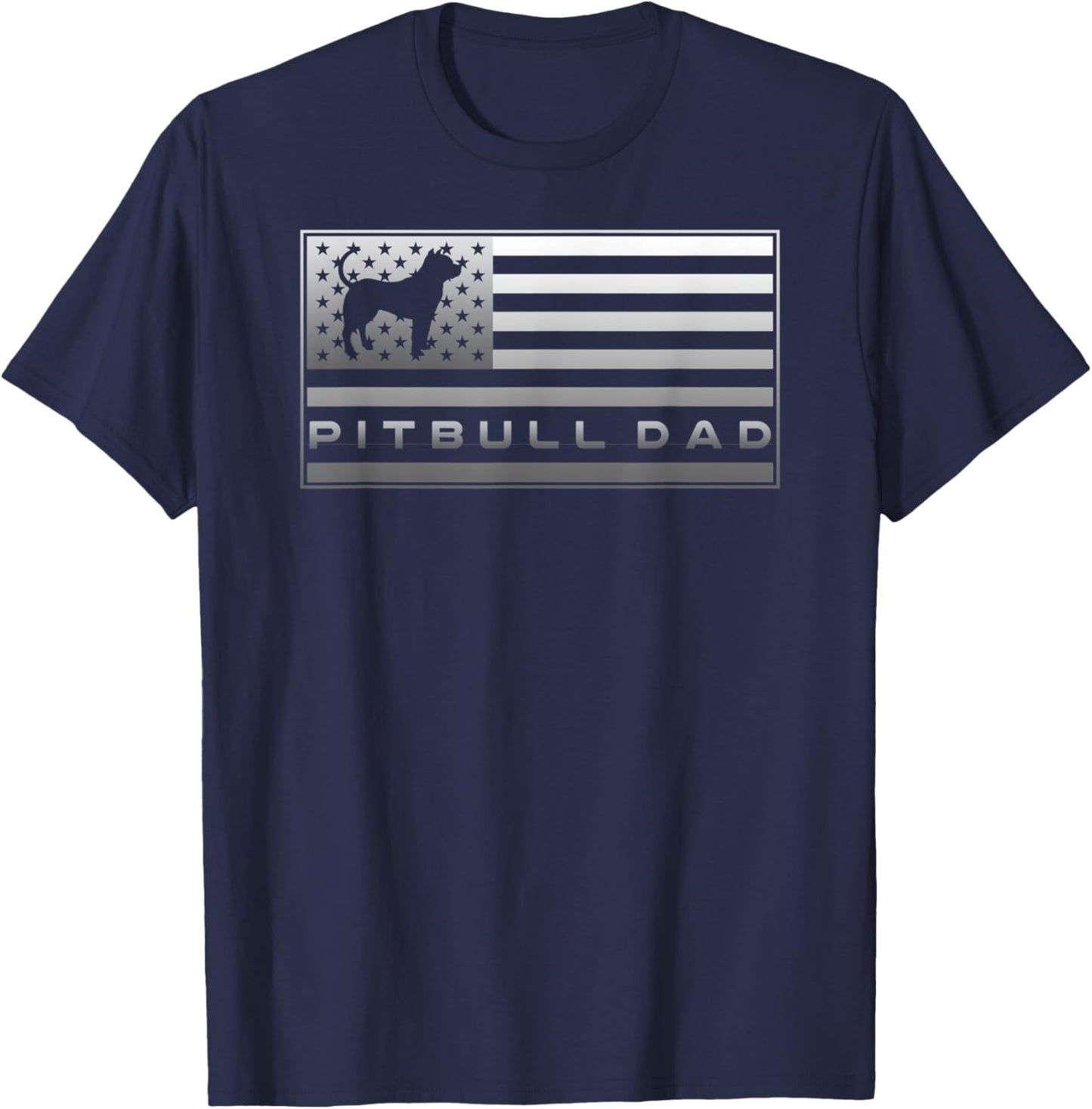 Vintage USA American Flag Proud Pitbull Dog Dad Silhouette Women Kids Men T-Shirt - T-Shirt | Navy