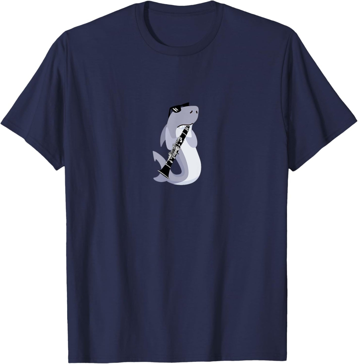 Funny Shark Wearing Sunglasses Playing Clarinet T-Shirt - T-Shirt | Navy