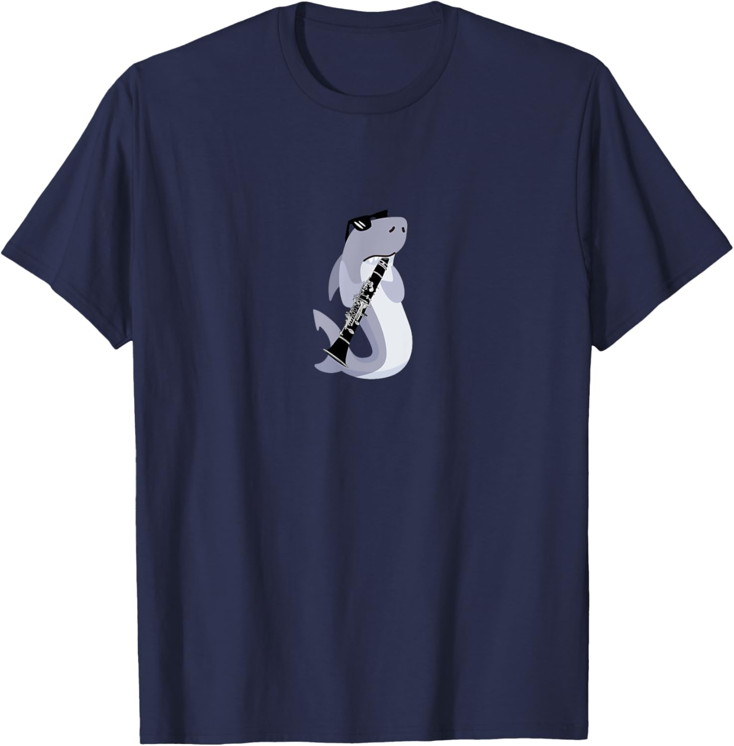 Funny Shark Wearing Sunglasses Playing Clarinet T-Shirt - T-Shirt | Navy