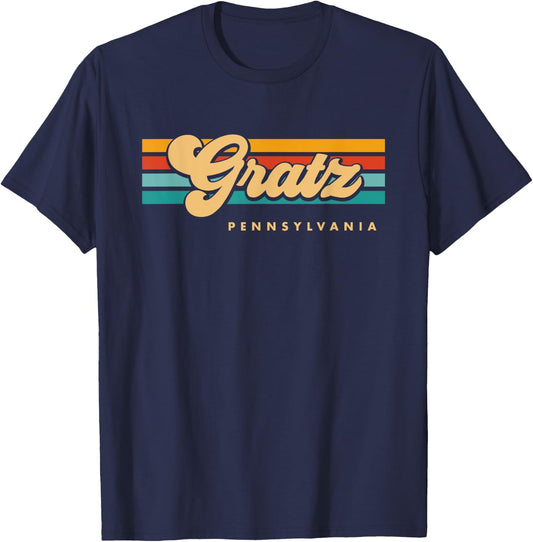 Vintage Sunset Stripes Gratz, Pennsylvania T-Shirt - T-Shirt | Navy