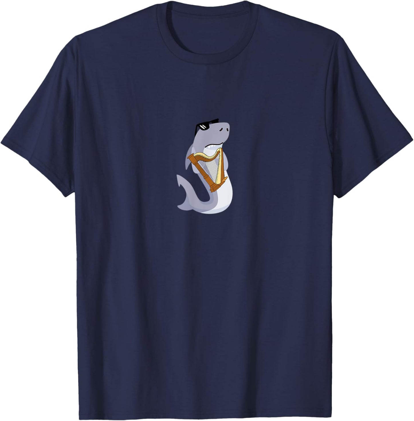 Funny Shark Wearing Sunglasses Playing Harp T-Shirt - T-Shirt | Navy