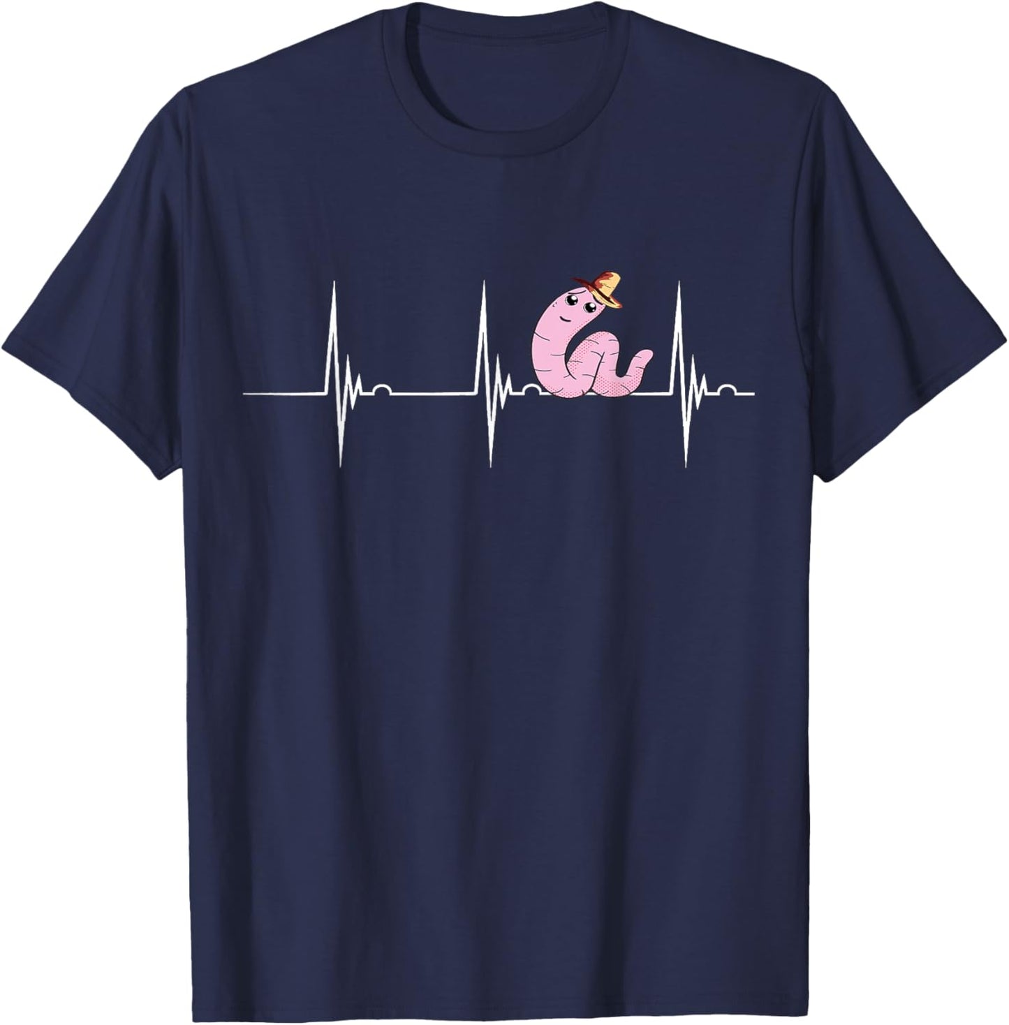 Worm Farmer Red Wiggler Worm Heartbeat EKG Pulse Gardening T-Shirt - T-Shirt | Navy