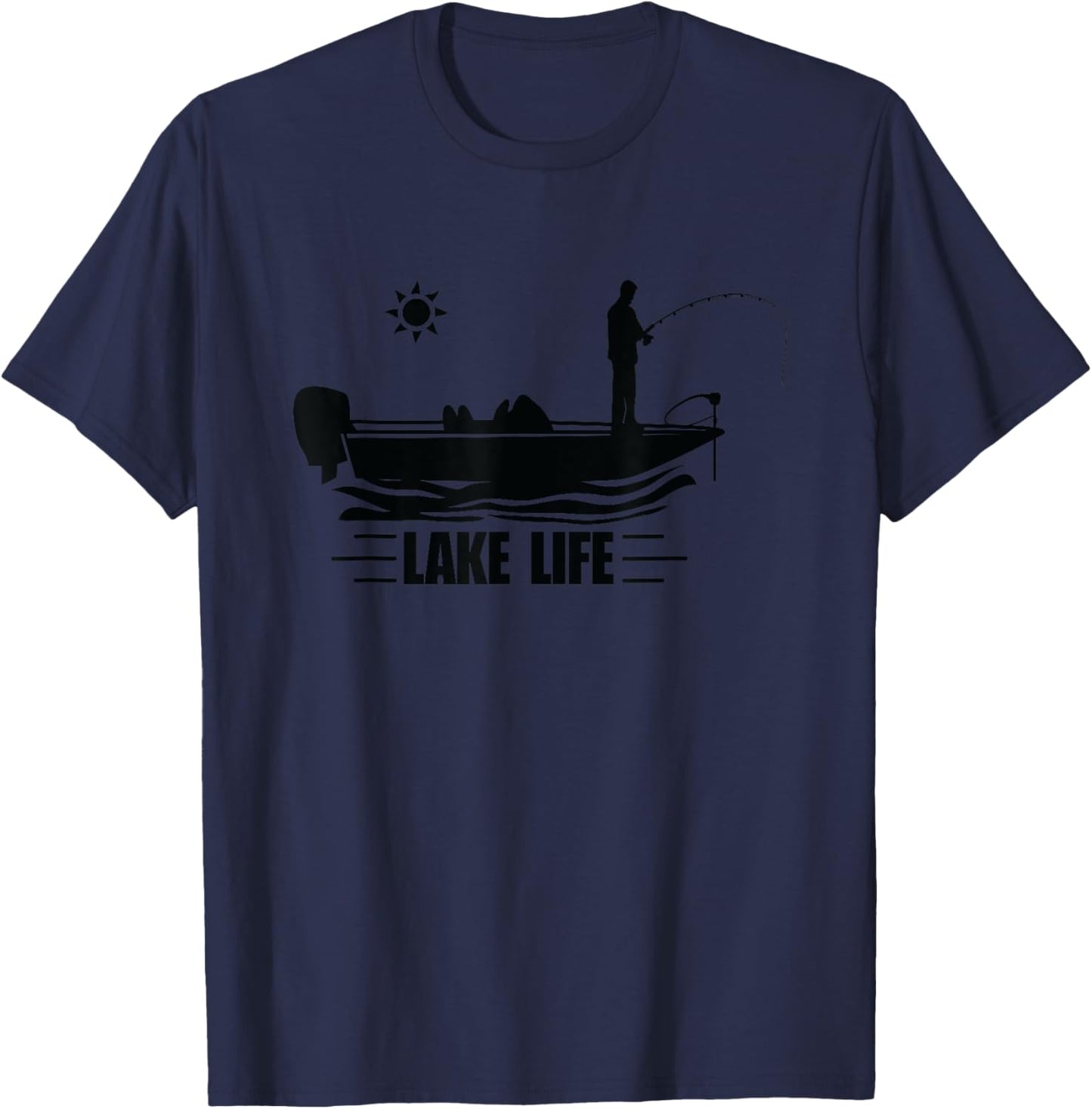 Lake Life Bass Fishing Bass Boat Boating Camping Campfire T-Shirt - T-Shirt | Navy