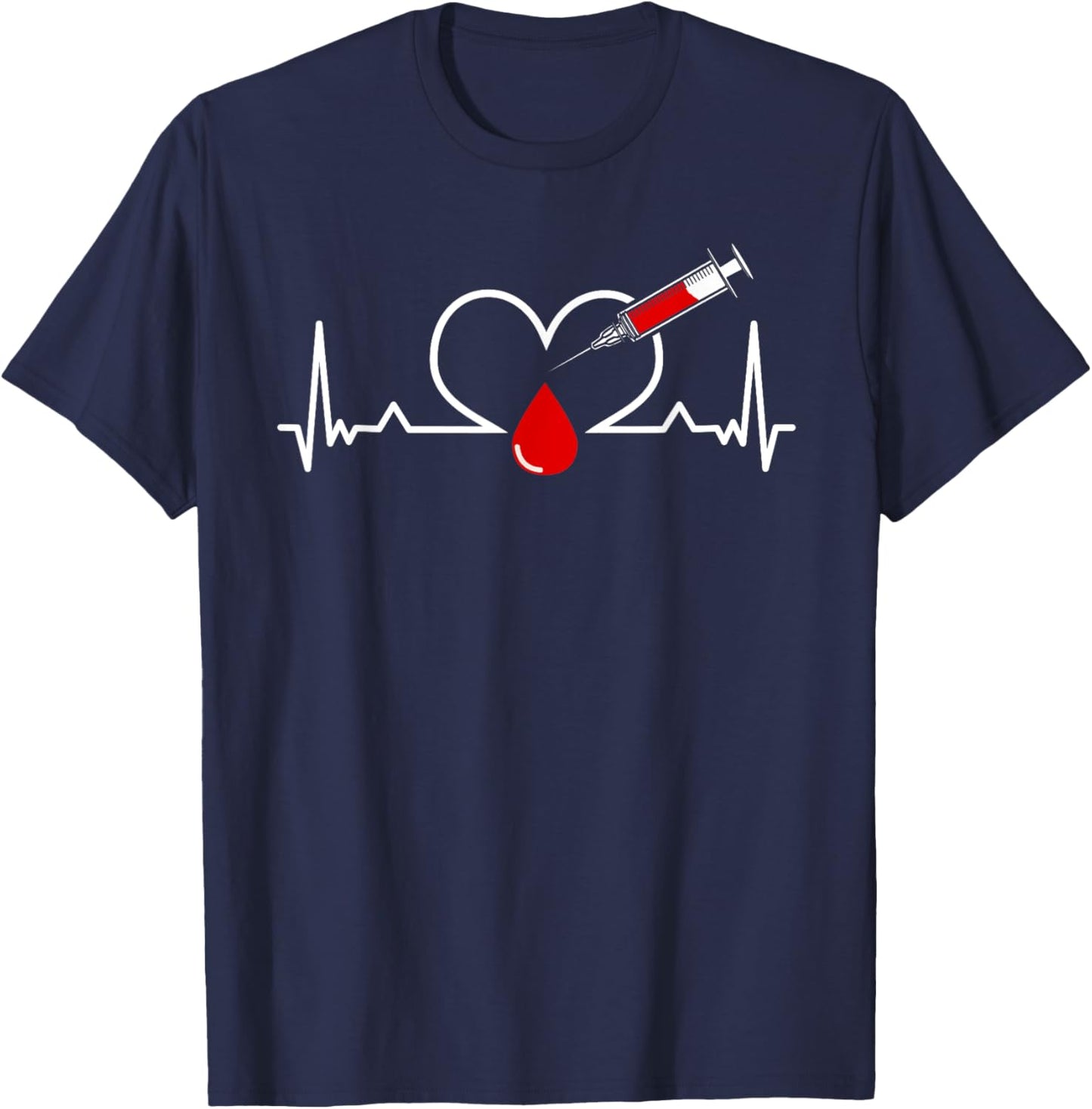 Phlebotomist Heartbeat Phlebotomy Syringe Needle Blood T-Shirt - T-Shirt | Navy