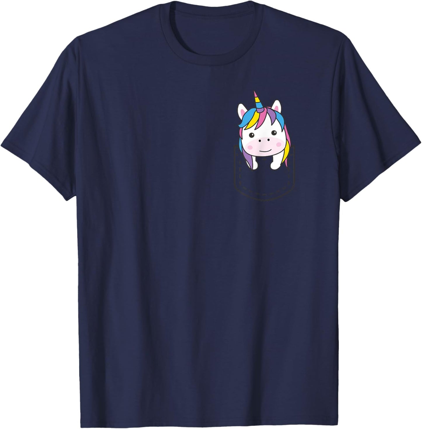 Unicorn In Pocket Funny Unicorn In Chest Pocket Unicorn T-Shirt - T-Shirt | Navy