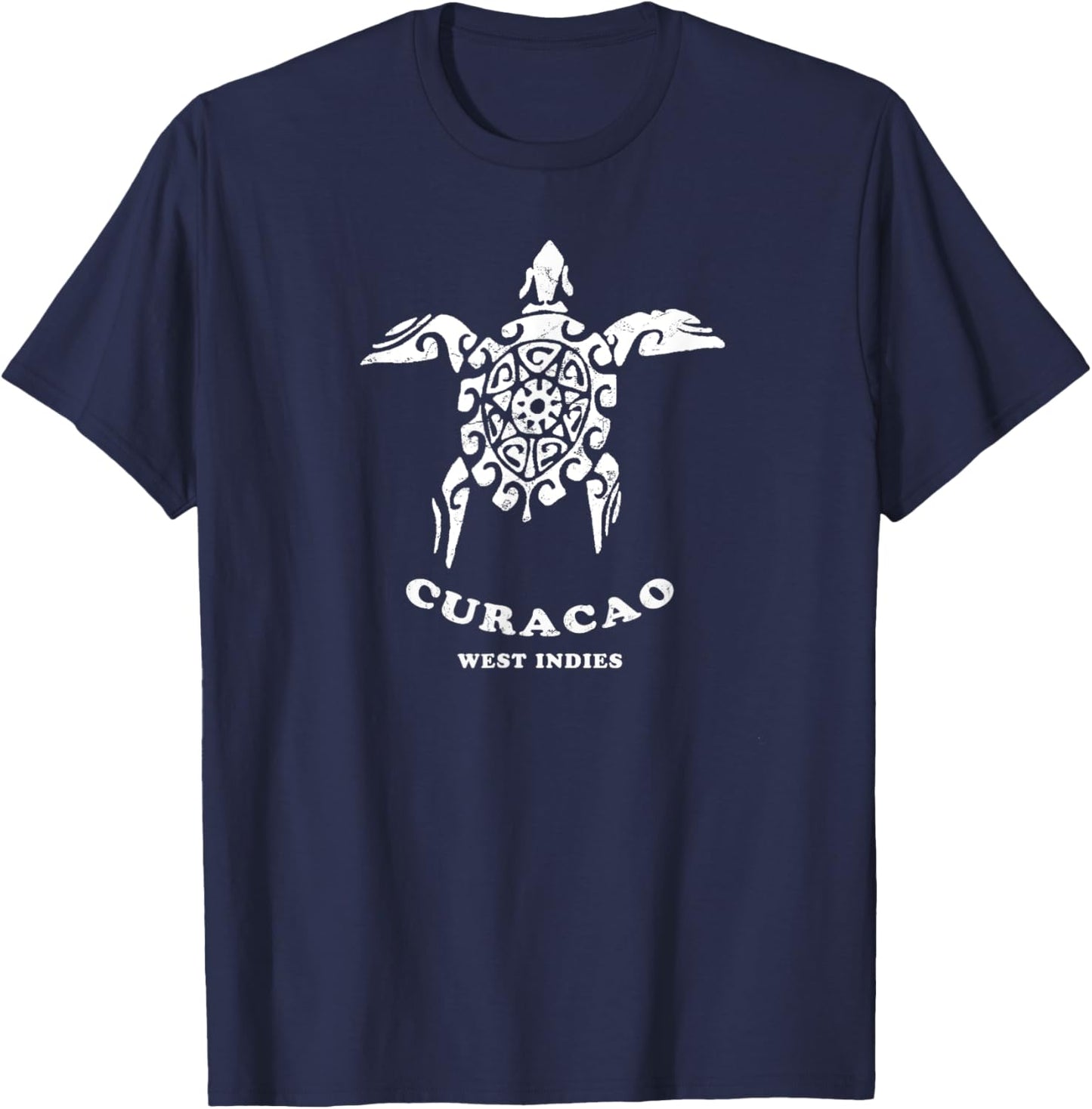Curacao, West Indies Vintage Tribal Sea Turtle Vacation T-Shirt - T-Shirt | Navy