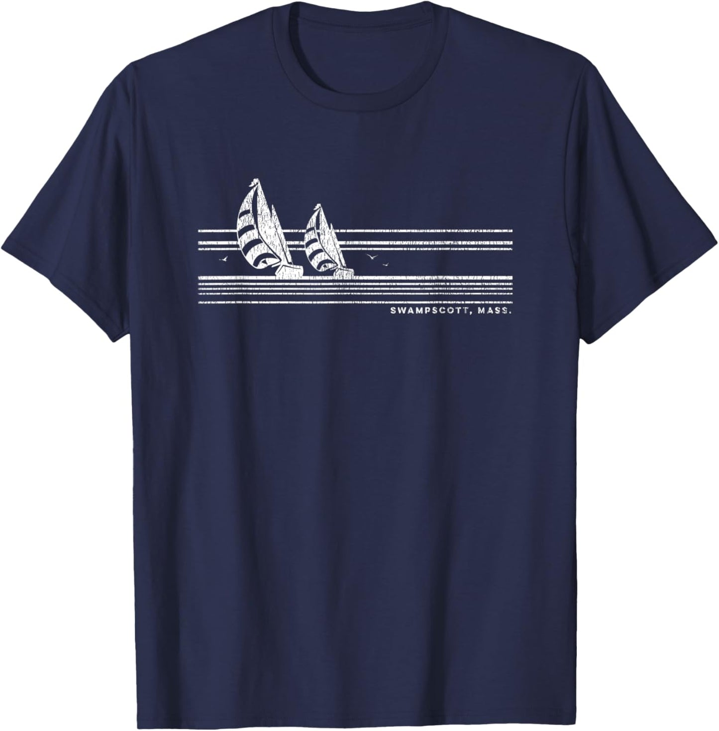 Swampscott MA Vintage Sailing 70s Nautical Sailboat T-Shirt - T-Shirt | Navy