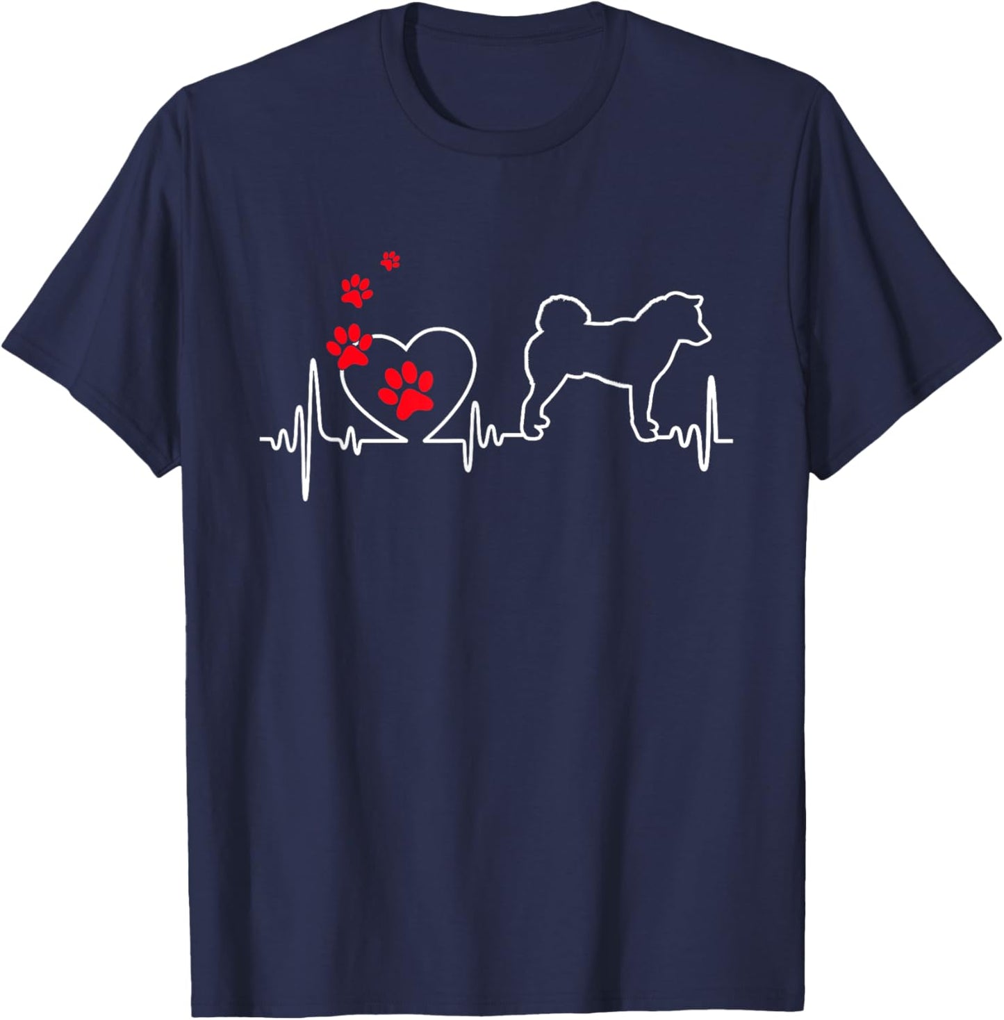 Valentines Day Love Heartbeat Shiba Inu Dog Puppy Lover T-Shirt - T-Shirt | Navy