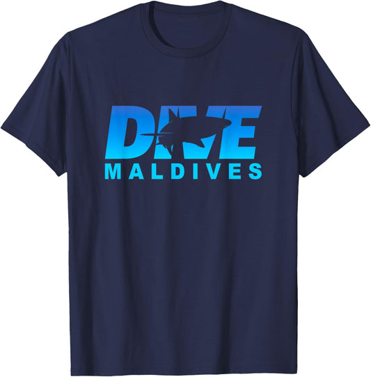 Dive Maldives with Shark, Scuba Diving in the Maldives T-Shirt - T-Shirt | Navy