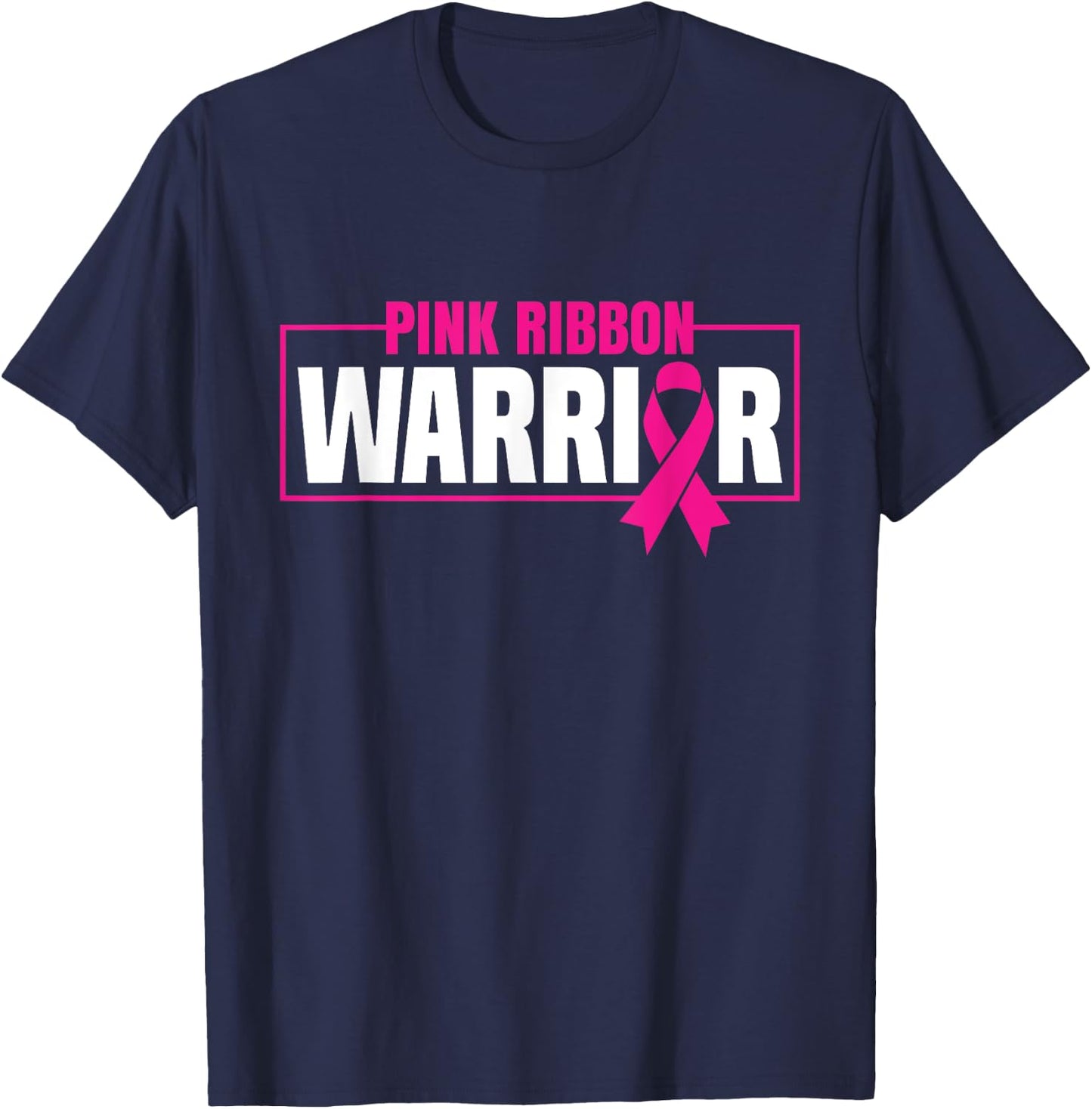 Pink Ribbon Warrior - Breast Cancer Awareness T-Shirt - T-Shirt | Navy