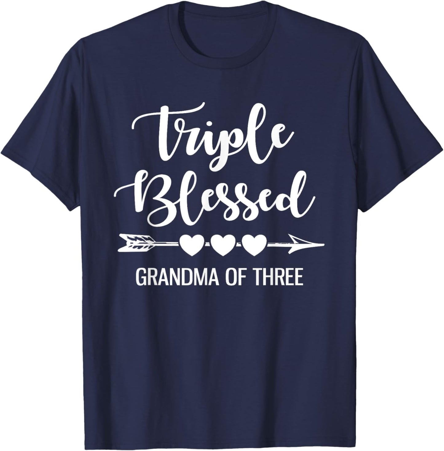Triple Blessed Grandma Of Three Grandkids Grandmother T-Shirt - T-Shirt | Navy