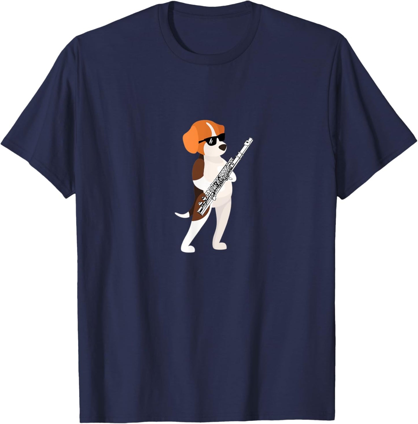 Funny Dog Wearing Sunglasses Playing Flute Beagle T-Shirt - T-Shirt | Navy