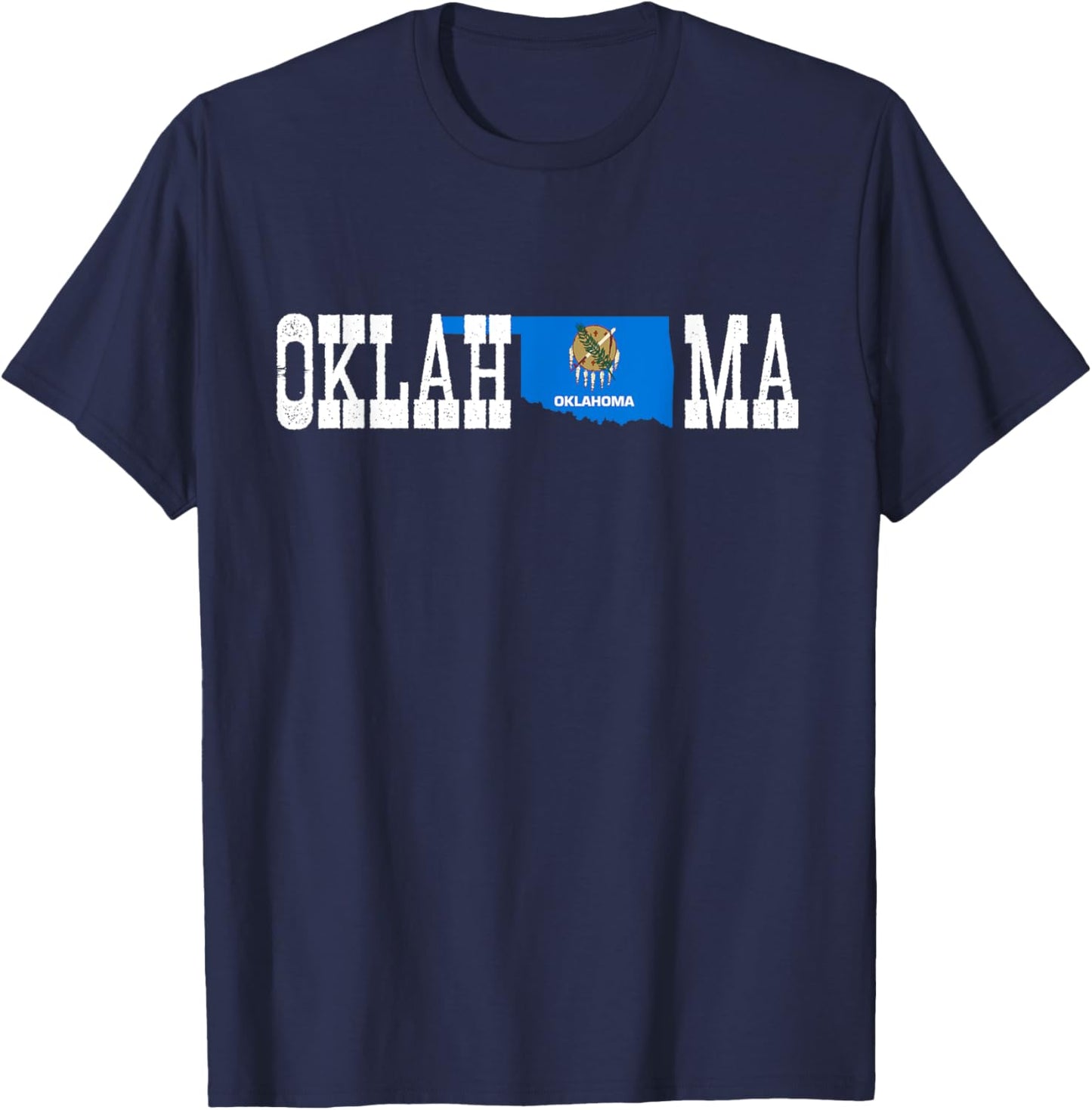 Oklahoma State and Oklahoma Flag with Pride for Oklahoma T-Shirt - T-Shirt | Navy