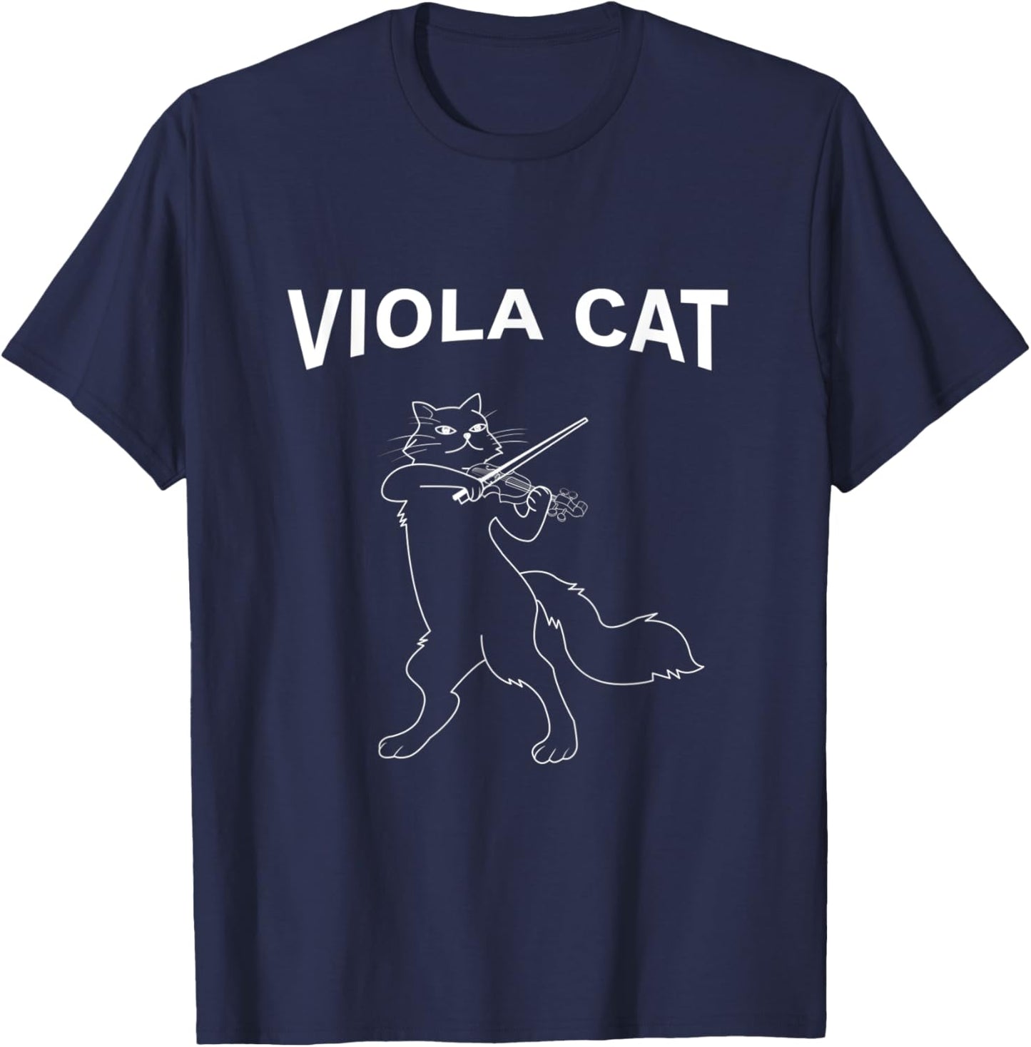 Line Art Cat With Violin T-Shirt - T-Shirt | Navy