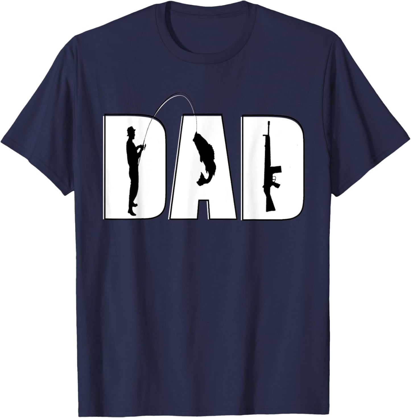 Vintage Dad Guns and Fishing Fathers Day Papa Uncle Retro T-Shirt - T-Shirt | Navy