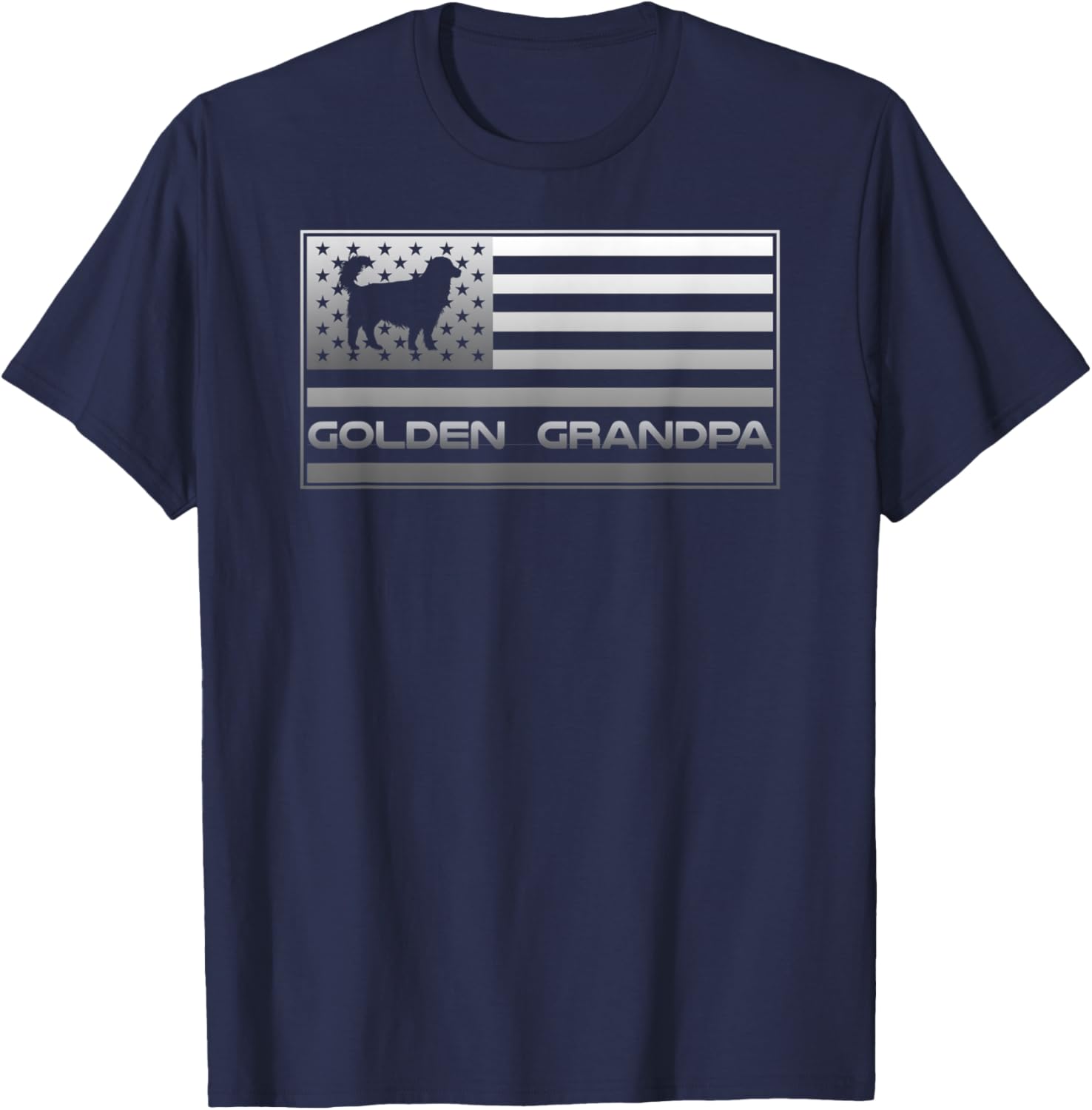 Vintage USA Flag Proud Golden Retriever Grandpa Silhouette T-Shirt - T-Shirt | Navy