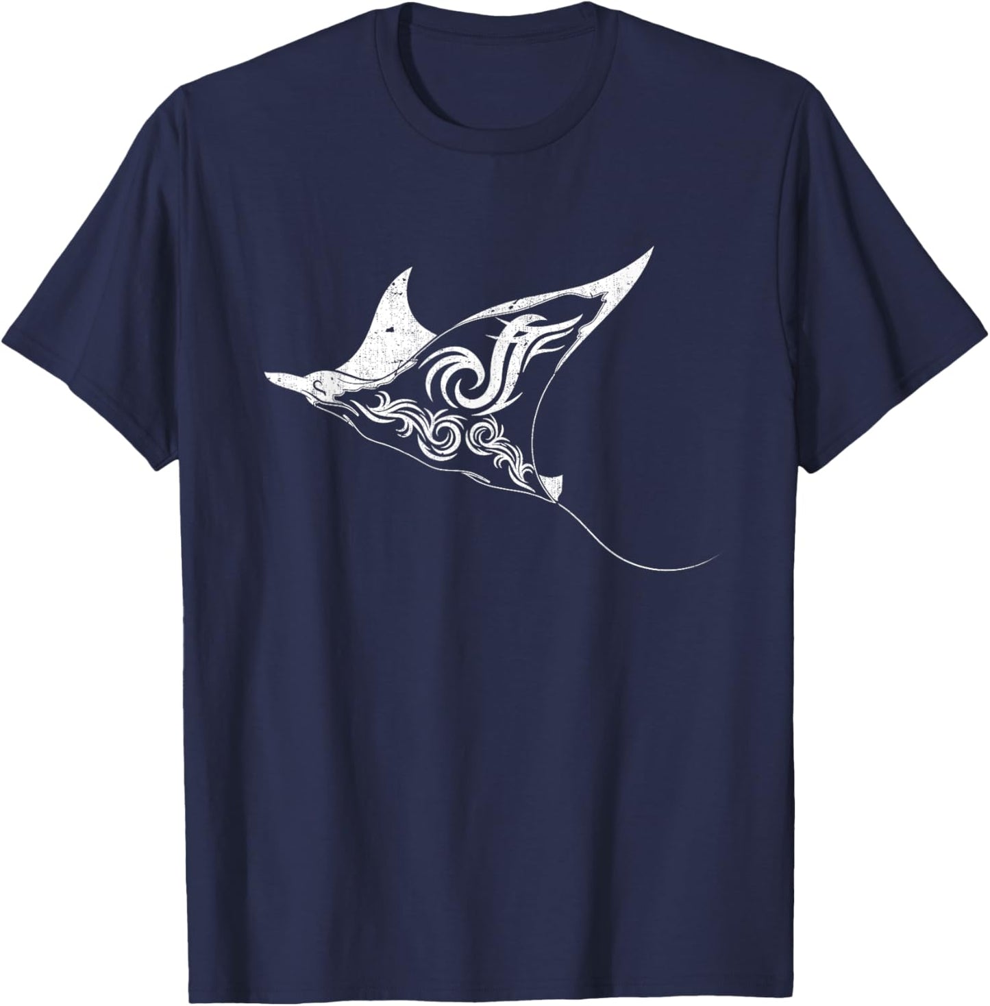 Polynesian Tattoo Aquarium Stingray Tribal Animal Manta Ray T-Shirt - T-Shirt | Navy