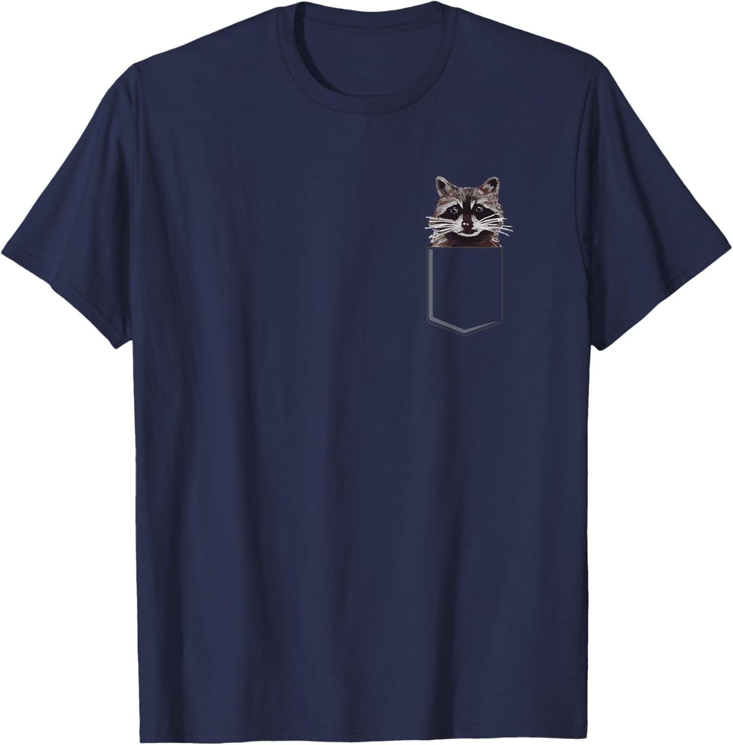 Eating Trash Team Co. Raccoon Lover Trash Panda - Black, , Short Sleeve, Animal Print, Cartoon, Patch Pocket, All Seasons T-Shirt - T-Shirt | Navy