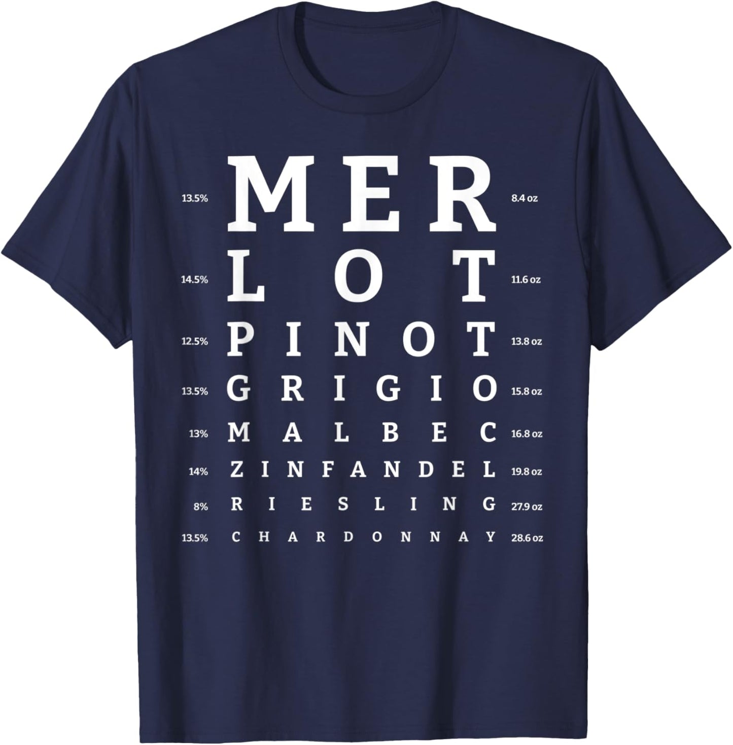 Funny Ophthalmology Eye Chart Vision Test Wine Lovers Drink T-Shirt - T-Shirt | Navy
