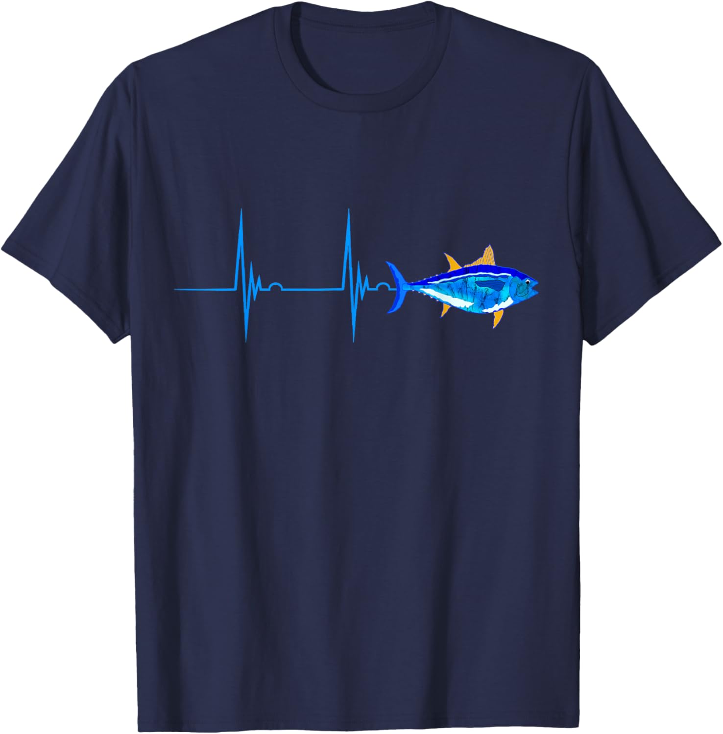 Bluefin Tuna Heartbeat EKG Pulseline FIsh Deep Sea Fishing T-Shirt - T-Shirt | Navy