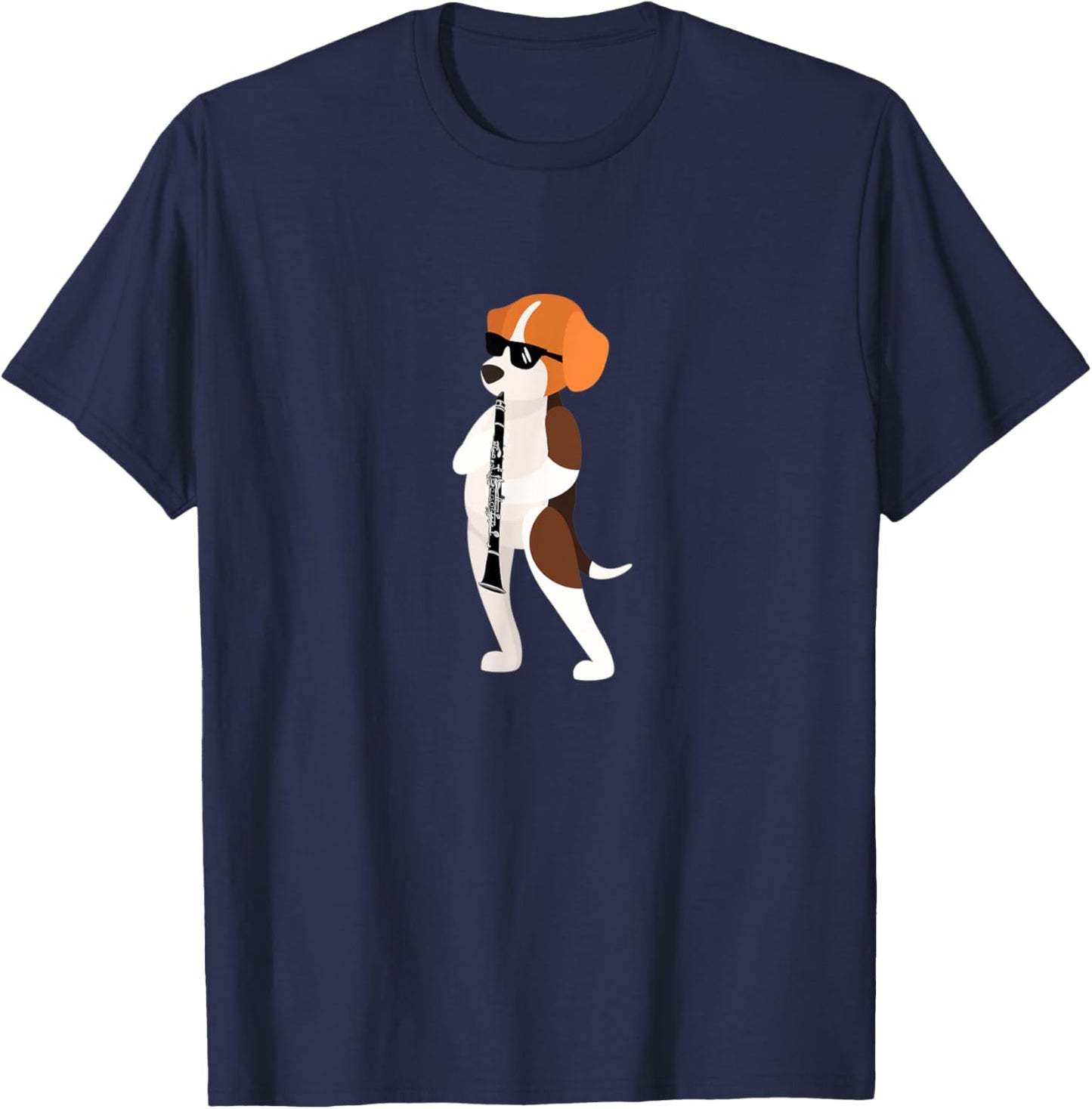 Funny Dog Wearing Sunglasses Playing Clarinet Beagle T-Shirt - T-Shirt | Navy