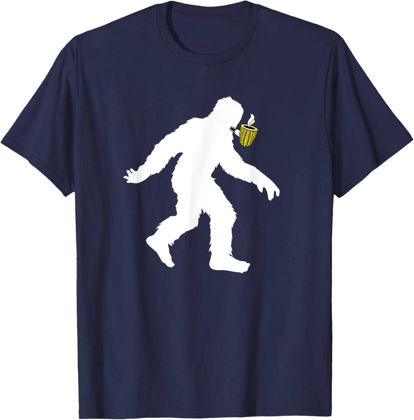 Corncob Tobacco Bigfoot Pipe Smoking Sasquatch Pipe Smoker T-Shirt - T-Shirt | Navy