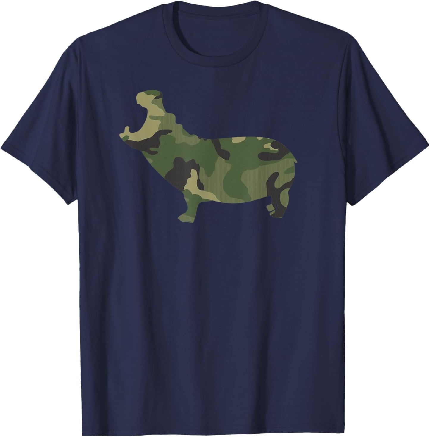 Camo Hippo Funny Camouflage Pattern Army Colors Safari T-Shirt - T-Shirt | Navy