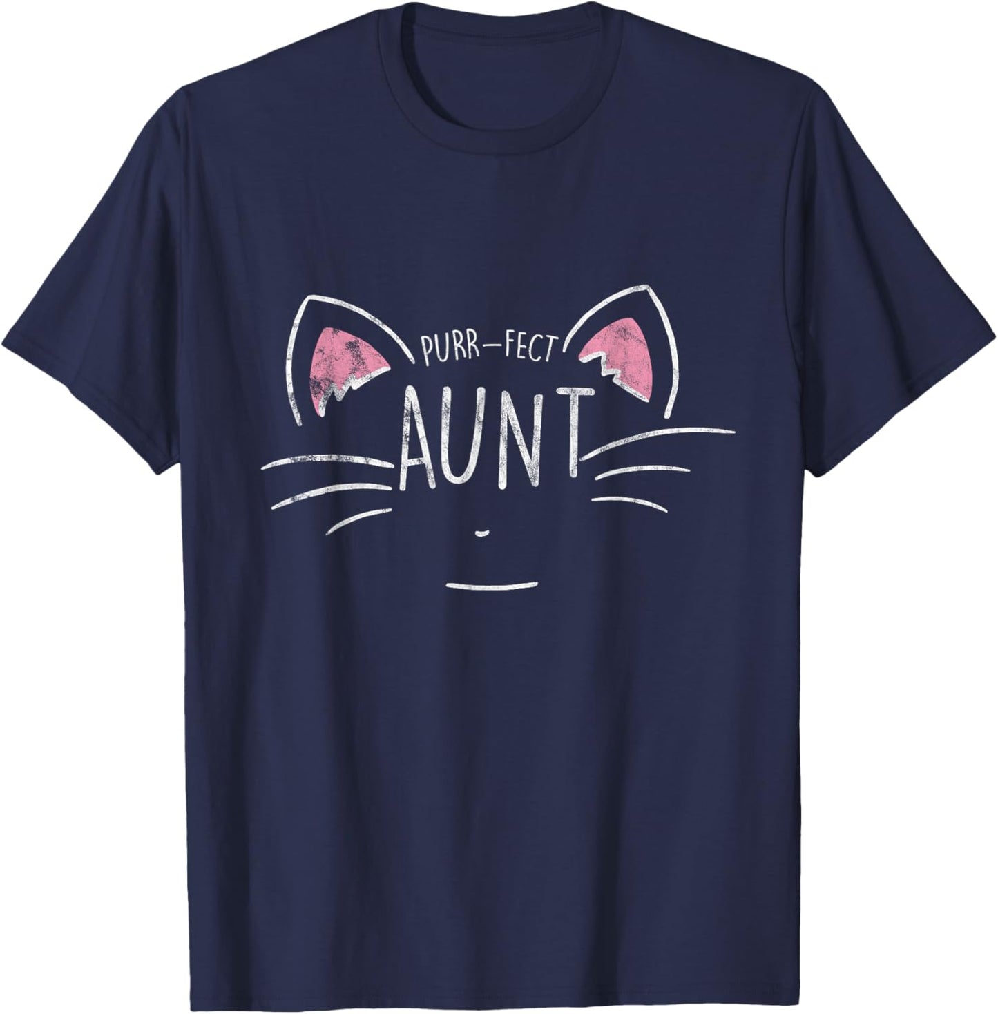 Funny Purr-fect Aunt Auntie Cat Lover Pet -Adults Black Cotton Blend Short Sleeve Classic Fit Small T-Shirt - T-Shirt | Navy