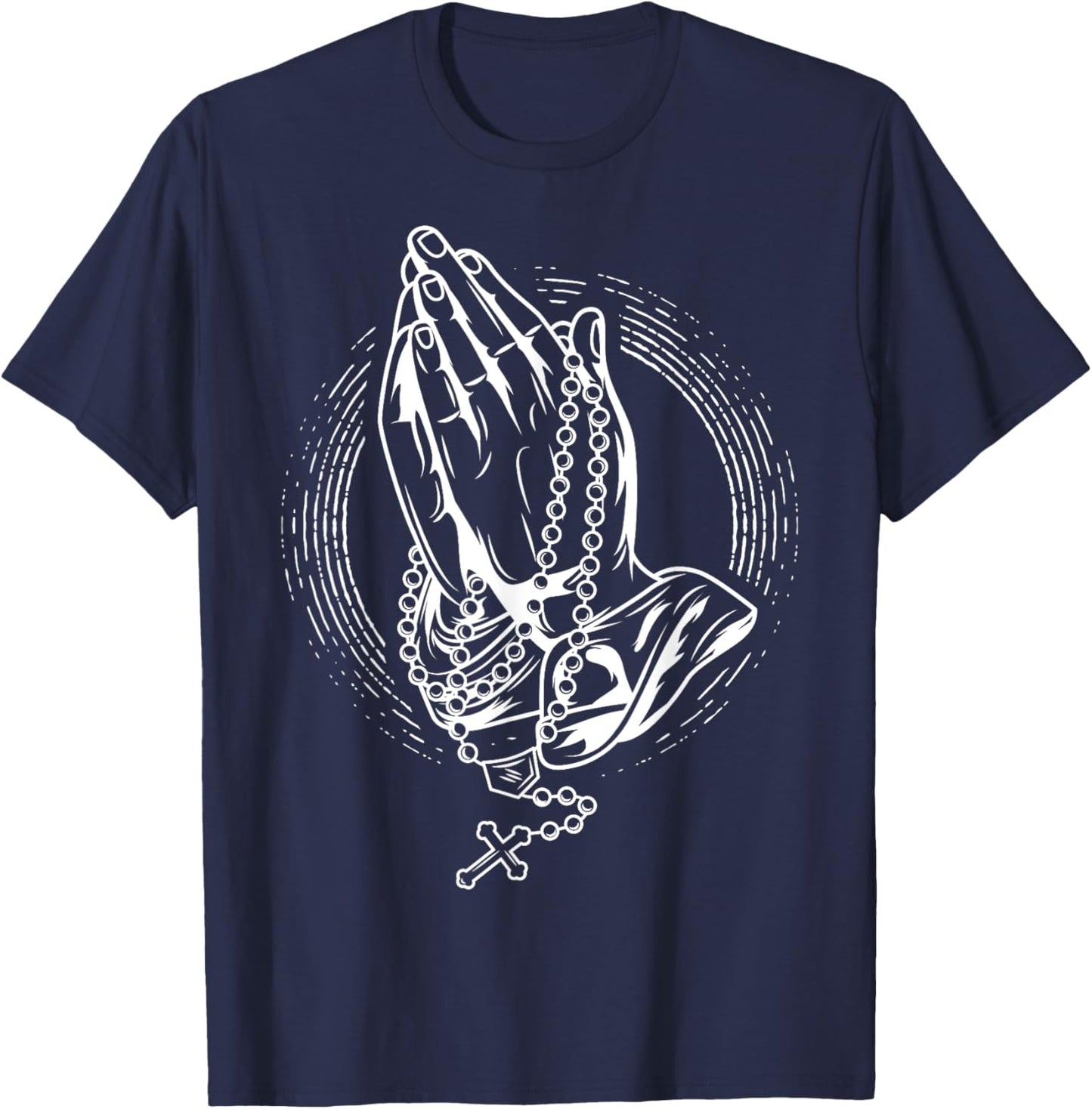 Praying hands with rose and rosary T-Shirt - T-Shirt | Navy