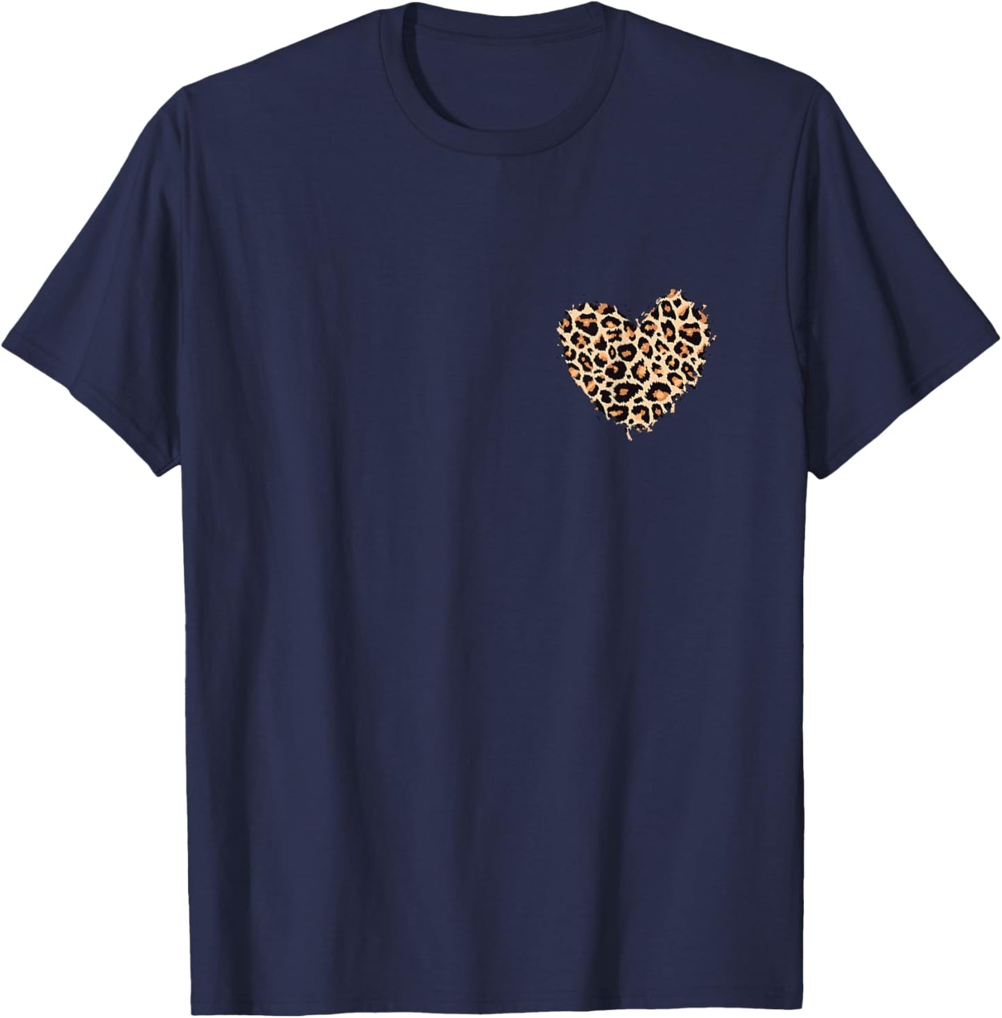 Leopard Heart Animal Leopard Cheetah Print Heart Pocket T-Shirt - T-Shirt | Navy