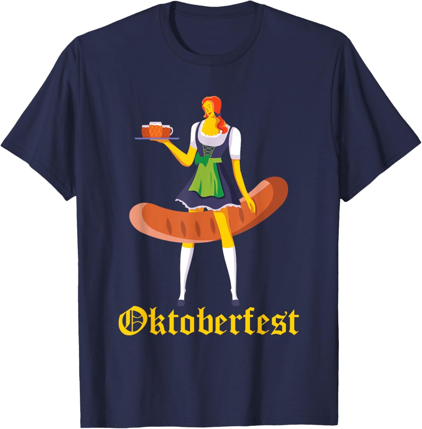 Barmaid Oktoberfest Funny German Woman Dirndl Bratwurst T-Shirt - T-Shirt | Navy