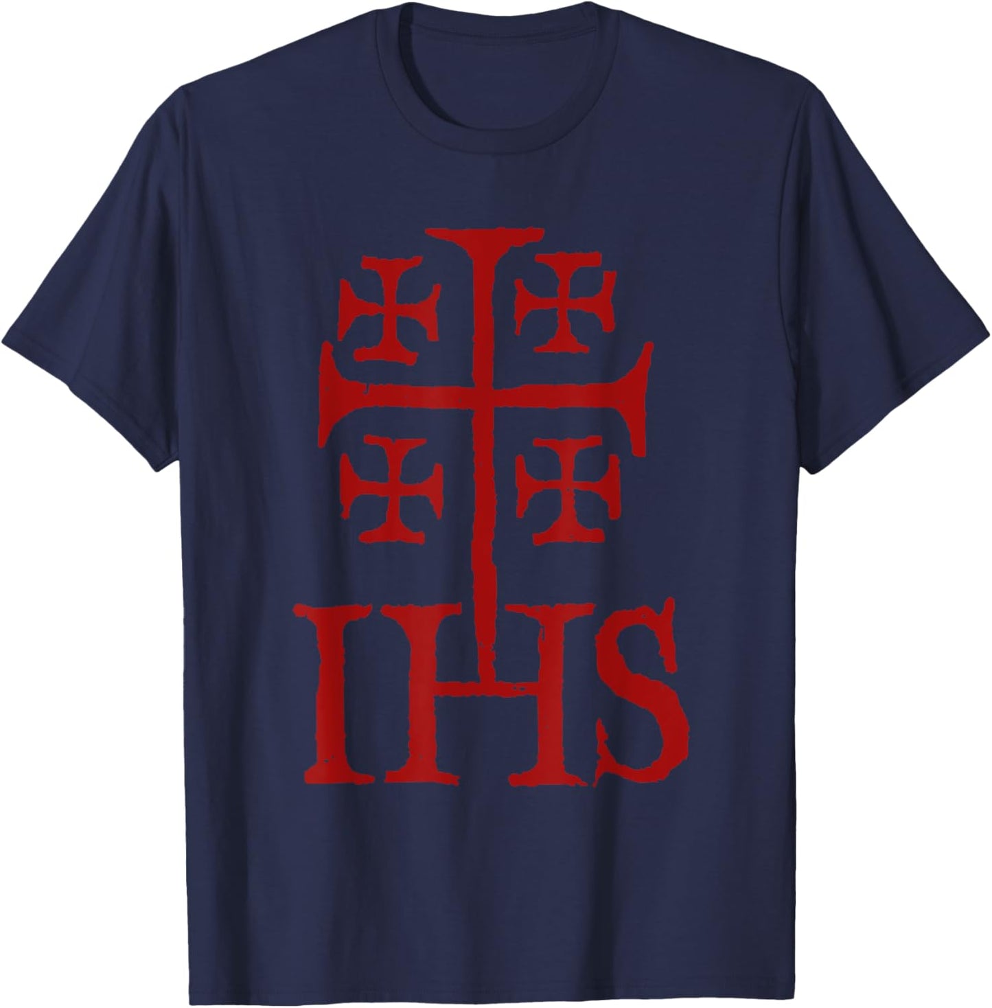 Medieval Crusaders Jerusalem Cross IHS Knights Templar T-Shirt - T-Shirt | Navy