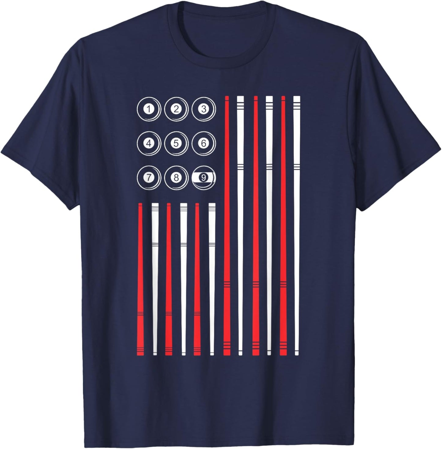 USA American Flag Shooting Pool Sticks And Balls Billiards T-Shirt - T-Shirt | Navy