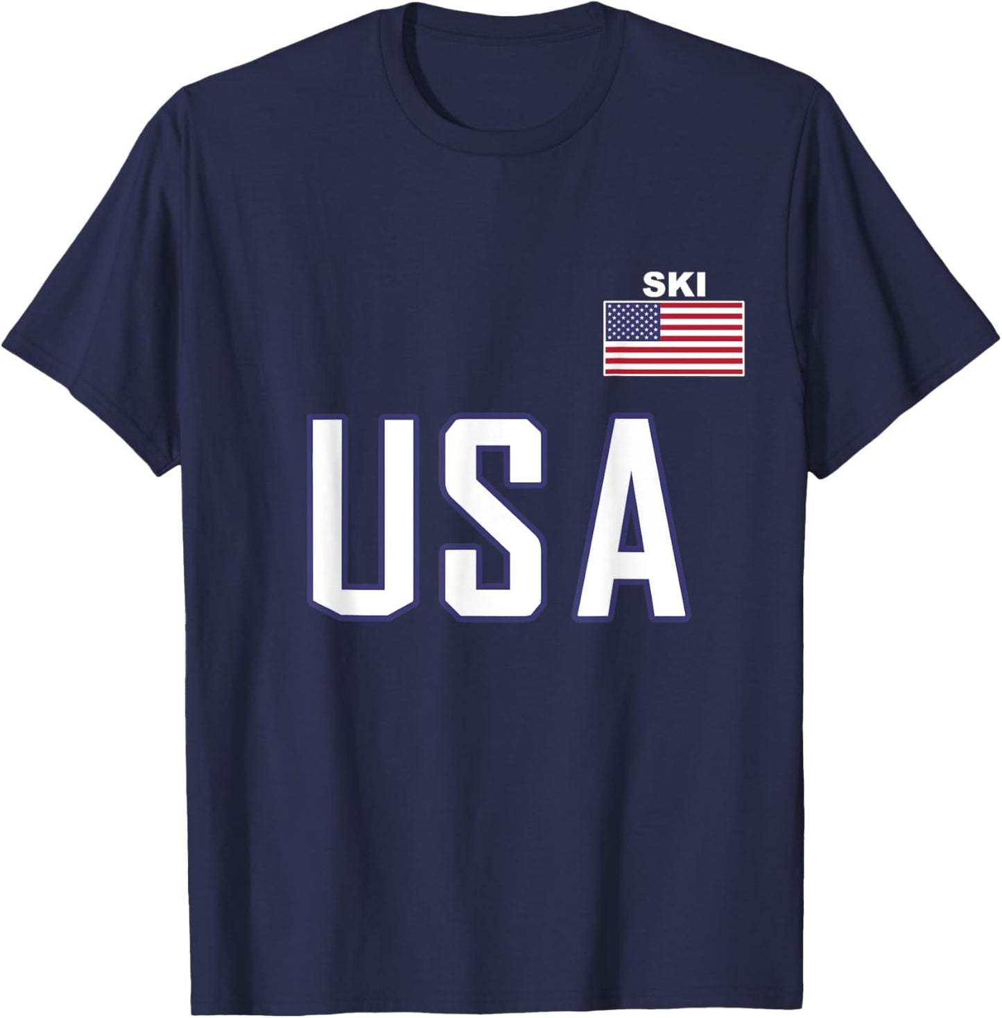 USA Flag Skiing Team Cool Ski Equipment for Skier Men Women T-Shirt - T-Shirt | Navy