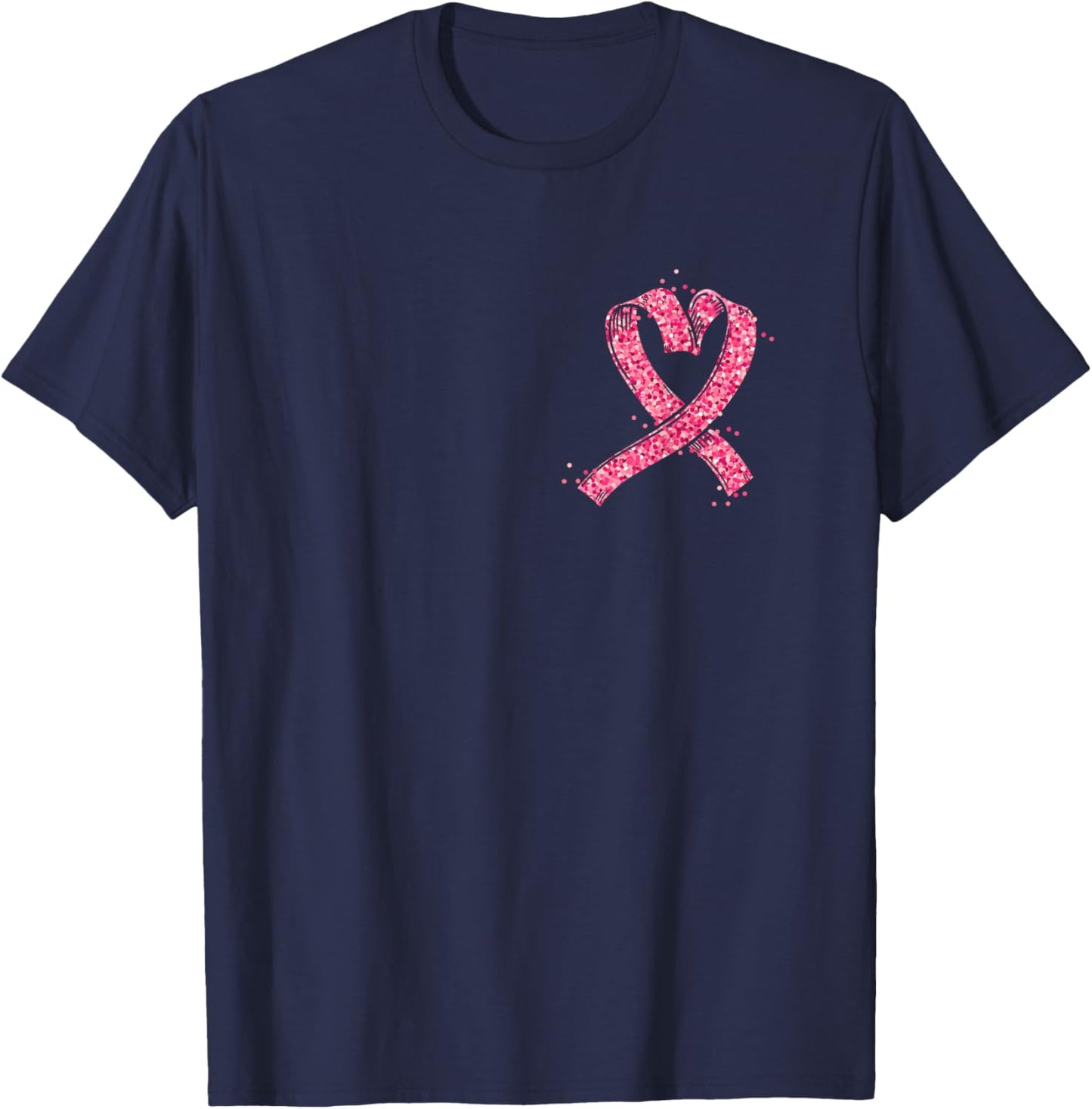 Heart Pink Ribbon Breast Cancer Awareness Fighter Survivor T-Shirt - T-Shirt | Navy