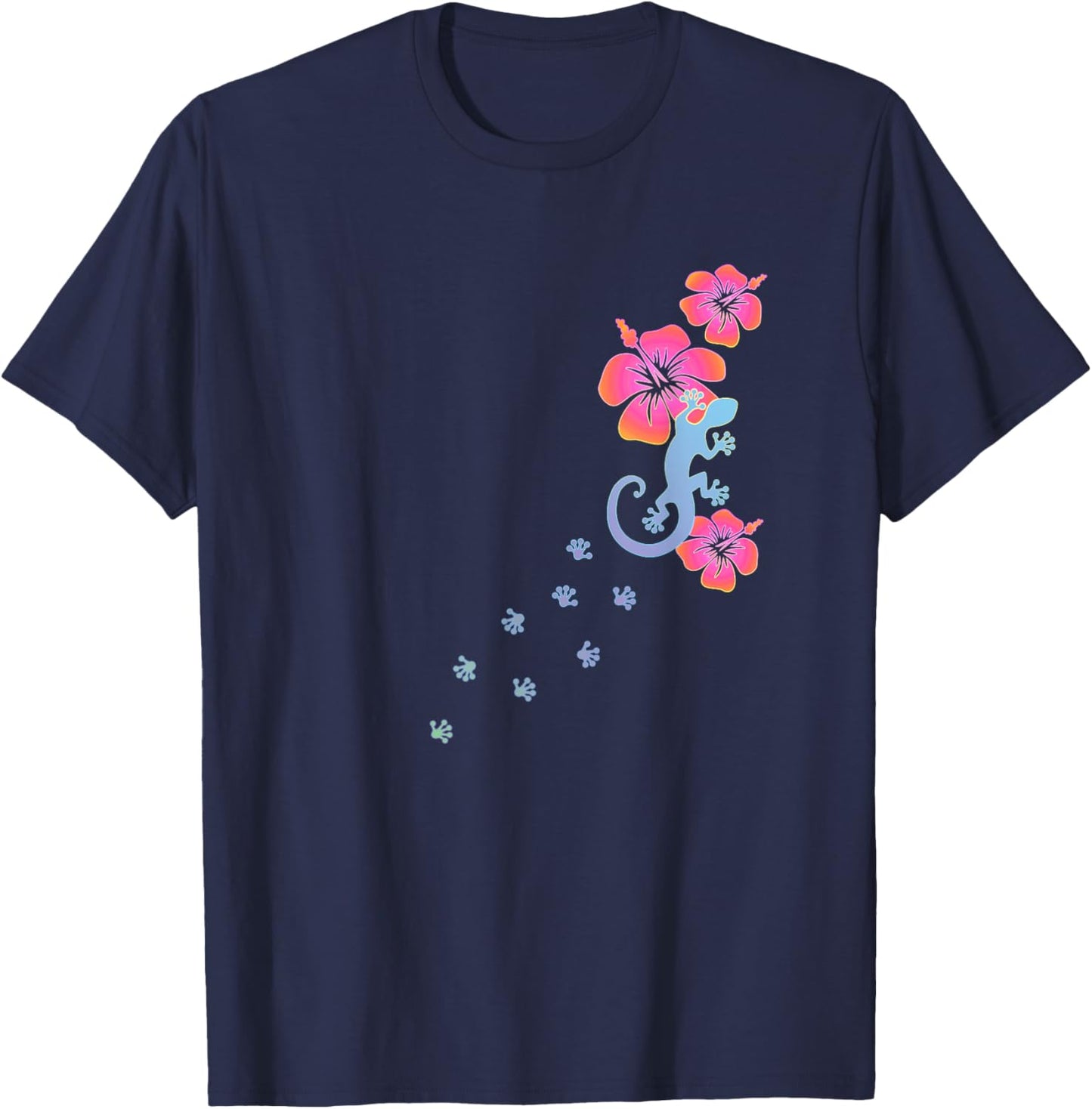 Gecko Lucky Charm Lizard Salamander Aloha Hawaii Colourful T-Shirt - T-Shirt | Navy